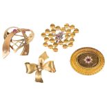 Four Gold and Stone Set Brooches: To include examples from circa 1900 to the 1960s,