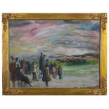 French School (20th century): At the races, oil on board, indistinctly signed lower right,