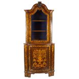 An 18/19th Century Dutch Marquetry Corner Cabinet: Having floral design throughout,