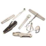 A Quantity of Silver and Tortoiseshell Corkscrews: To include penknife style examples,