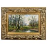 S William (19th century): A figure gathering branches in a wooded landscape, oil on panel,