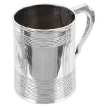 A George III Silver Mug: London 1806, no makers mark, of tapering form with reeded bands,
