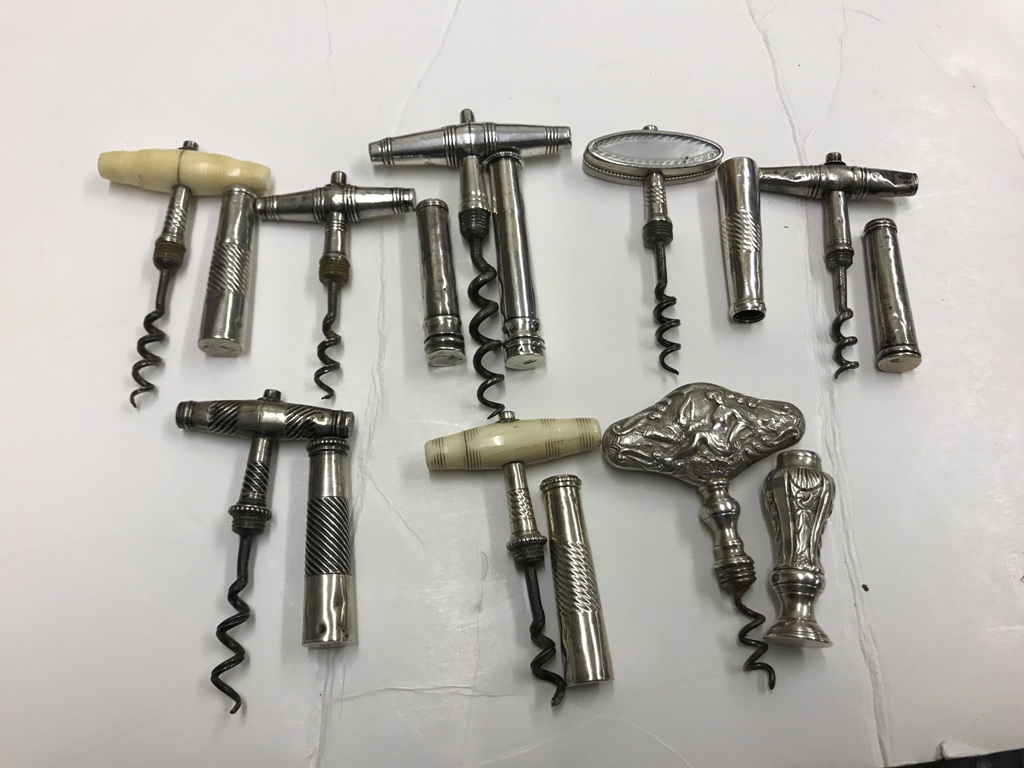 Eight Silver Travel/Pocket Corkscrews: To include Georgian and later examples, - Image 4 of 5