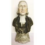 A Staffordshire Bust: 19th century, Enoch Wood of Rev John Wesley, raised on a faux marble plinth,