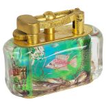 A Dunhill Aquarium Table Lighter: 1950s, the gold plated top stamped Dunhill,