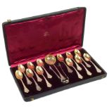 A good set of twelve mid 19th century French silver and silver-gilt teaspoons,