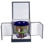 A Boxed Murano "Barovier Betrothal Wedding Cup": Hand painted onto a blue glass bowl,