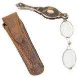 A 19th Century Cased Silver and Tortoiseshell Lorgnette: Of ornate form with button release,