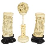A set of four Canton ivory carvings: 19th century,