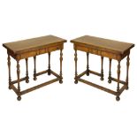 A Pair of 18th/19th Century Jacobean Style Oak Tea Tables: On pullout legs bearing brass plaque