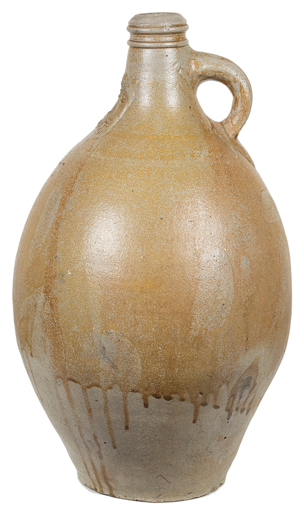 A 17th/18th century Stoneware Jug: Of Bellarmine type, with a bearded mask and incised number four,