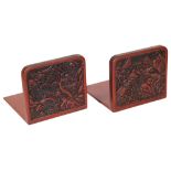 Two Chinese red-lacquered bookends: Mid 20th century,