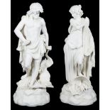 A Pair of Parianware Figures: 19th century, "La Peche" & "La Chasse",