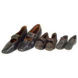 Three Pairs of 19th Century Welsh Clogs and 19th Century Ladies Shoes
