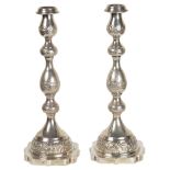 A Pair of Silver Sabbath Candlesticks: Maker's mark RS, London 1940,