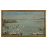 Eastern European School (19th/20th century): Ducks in a lake landscape, oil on board,