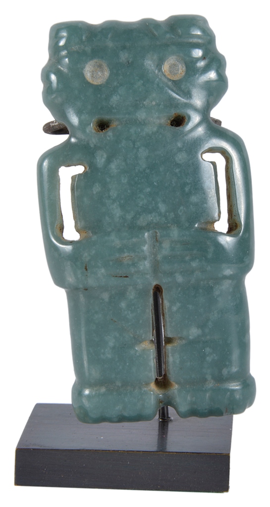 A Costa Rican Jade Ritual Carving, possibly Pre-Columbian: Of a celadon green tone,