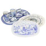 A Collection of Blue and White China: To include 18th century pickle dishes,