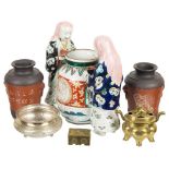 A collection of Chinese and Japanese works of art: To include a small Chinese brass lidded censer