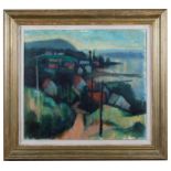 Gibson (20th century): Houses in a river landscape, oil on canvas, signed lower right,