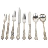 A Six Place Table Service by Garrard & Co: London, 1971, of grape and vine pattern silver cutlery,