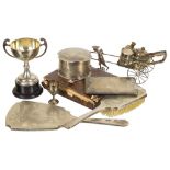 A quantity of early 20th century Oriental silver: To include a three-piece lady's dressing set with