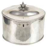 A George III Silver Tea Caddy: By Thomas Daniel, London 1785, plain oval form with bead borders,