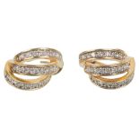 A Pair of 18k Gold Triple Hoop Diamond Set Earrings