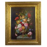 Follower of Jan van Huysum (Dutch, 1682 - 1749): Floral still life, oil on canvas laid on board,