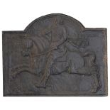 A 17th Century Cast Iron Fireback: Dated 1649, depicting General Fairfax on horseback,