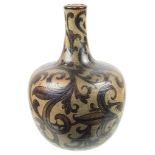 A Martin Brothers Bottleneck Stoneware Vase: With incised leaf and vine design highlights in blue,