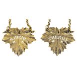 A Pair of George IV Silver Gilt Vine Leaf Wine Labels: By William Ker Reid, London 1826,