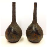 Two Japanese cinnabar lacquer totai shippo vases: Meiji period,
