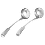A Pair of William IV Scottish Silver Fiddle Pattern Toddy Ladles: By Marshall and Sons,