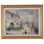 Continental School (19th/20th century): Street scene with figures, oil on canvas,
