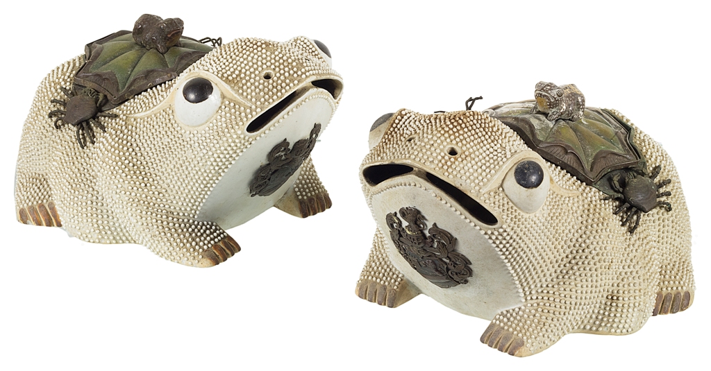 A Pair of Unusual Pottery Toad Jars: Continental,