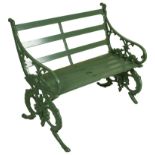 A 19th Century Cast Iron Garden Bench: Having a wooden slated seat,