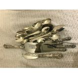 HM silver flatware, set of six Victorian spoons, cake server,