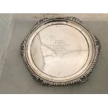 A HM silver legged tray with inscription