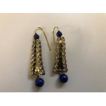 WITHDRAWN A pair of Deco lapis lazuli and diamond drop earrings