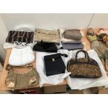 A box of designer handbags to inc Russell & Bromley examples