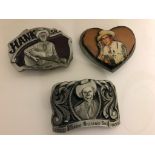 Three pewter Hank Williams belt buckles