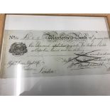 A Macclesfield Bank cheque in white dated 21st January 1846.