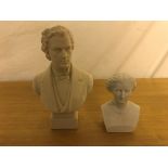 Two bisque busts: of a woman and Chopin