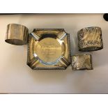 HM silver ashtrays and napkin rings