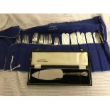 12-place setting HM silver and ivory-handled fish knives and forks;