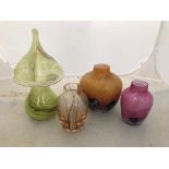 Four Caithness hand-blown vases