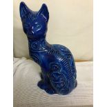 A large blue faience cat