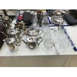 A quantity of EPNS to inc a tea set, a Deco tea set, crystal glasses,