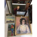 A large quantity of pictures to inc an oil on canvas depicting a portrait of a lady,